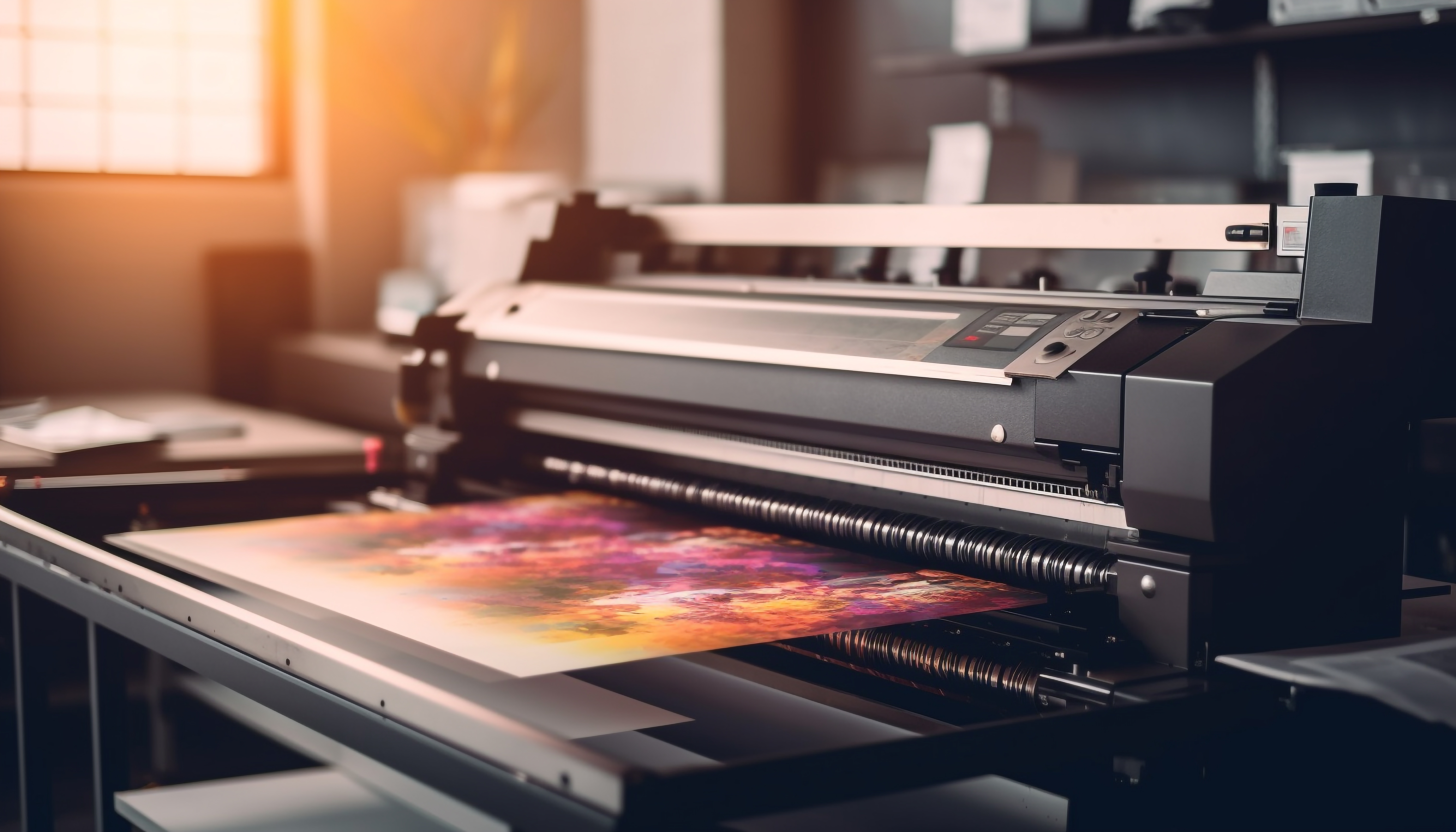 Neotech Designs large format printing press producing banners